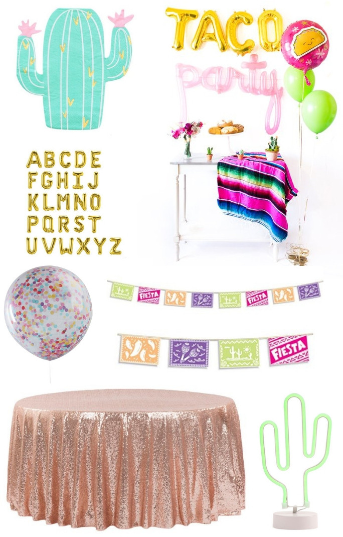 Fiesta Birthday Party decor - Fiesta party decorations - Fiesta party ideas - Taco party balloons, fiesta banner and cactus LED light