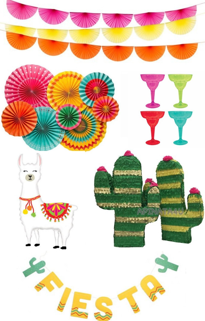 Fiesta Birthday Party decor - Fiesta party decorations - Fiesta party ideas - Cactus piñata, llama balloon and fiesta banner