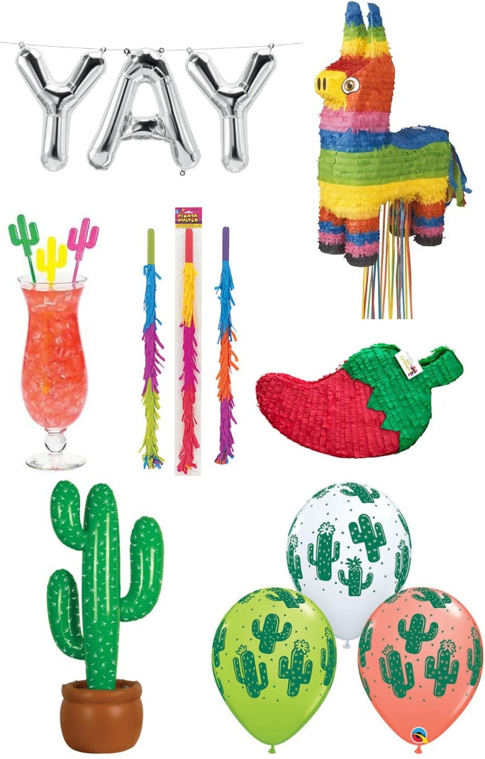 Fiesta Birthday Party decor - Fiesta party decorations - Fiesta party ideas - Donkey piñata, chilli pepper piñata and cactus balloons