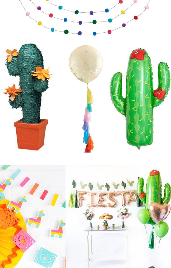 Fiesta Birthday Party decor - Fiesta party decorations - Fiesta party ideas - Cactus piñata and cactus balloons 