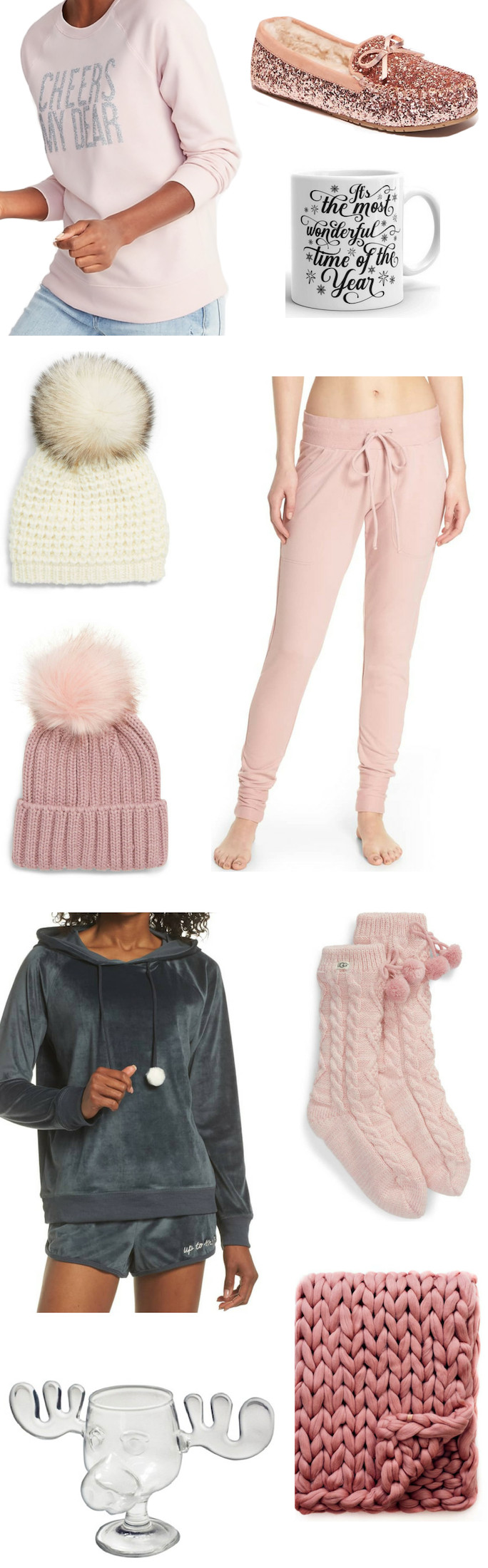Feminine Cozy Christmas Loungewear in pinks, pink loungewear
