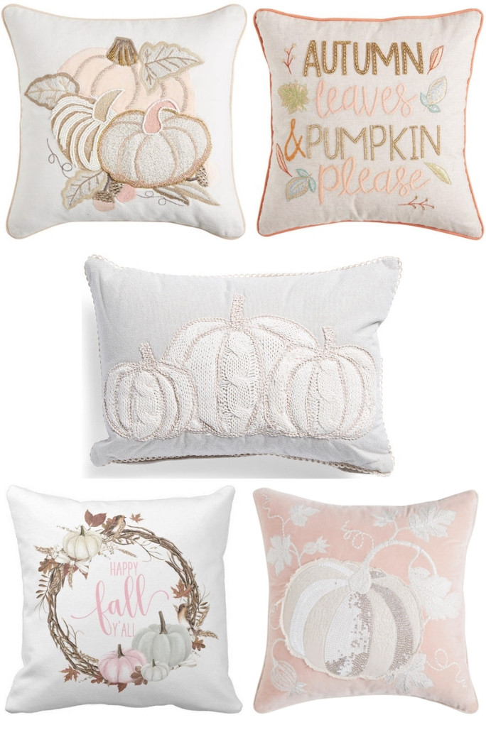 Pink white and light blue pastel cute fall pillows