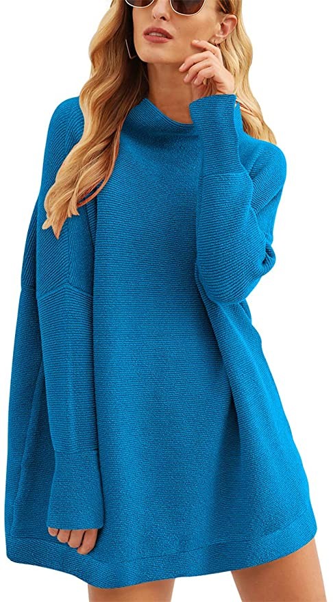 Calbetty Womens Turtleneck Long Sleeve Chunky Knit Pullover Sweater Tops Loose Fitting Sweater Dr...